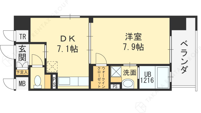 ビバーチェ鷺洲-1DK(87441287)の間取り図