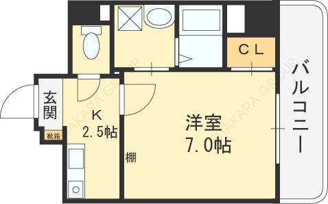 フジテラス南森町-1K(102639386)の間取り図