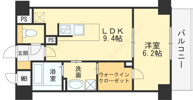 ＥＬーＳｉａ　Ｕｍｅｋｉｔａ-1LDK(80328535)の間取り図