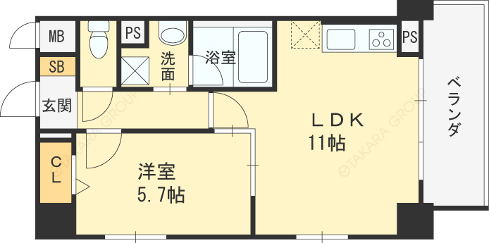 アベニール鷺洲-1LDK(91472940)の間取り図