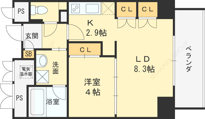 天満橋ケルスコート-1LDK(89281471)の間取り図