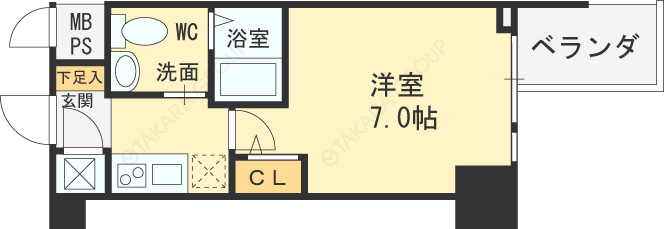 ＨＳ梅田ＥＡＳＴ-1K(93815689)の間取り図