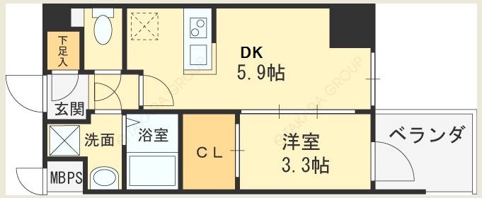 ＨＳ梅田ＥＡＳＴ-1DK(93815602)の間取り図