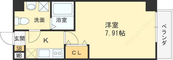 ウインズコート西梅田Ⅱ-1K(86153240)の間取り図