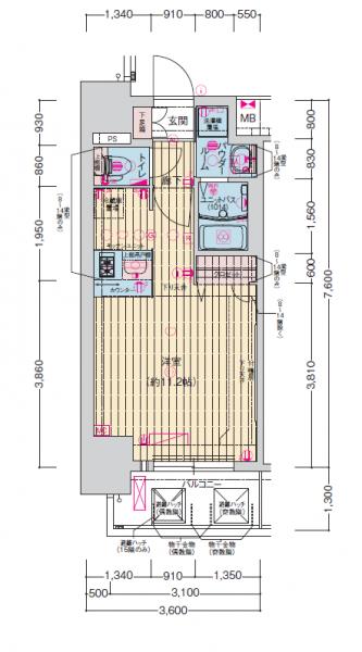 プレサンス扇町駅前-1K(97639989)の間取り図