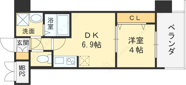 スプランディッド中之島ＷＥＳＴ-1DK(99685414)の間取り図