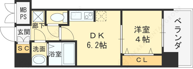 スプランディッド中之島ＷＥＳＴ-1DK(99685394)の間取り図