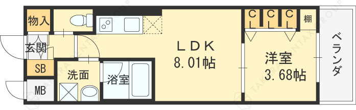 滝川公園プライマリーワン-1LDK(102639732)の間取り図