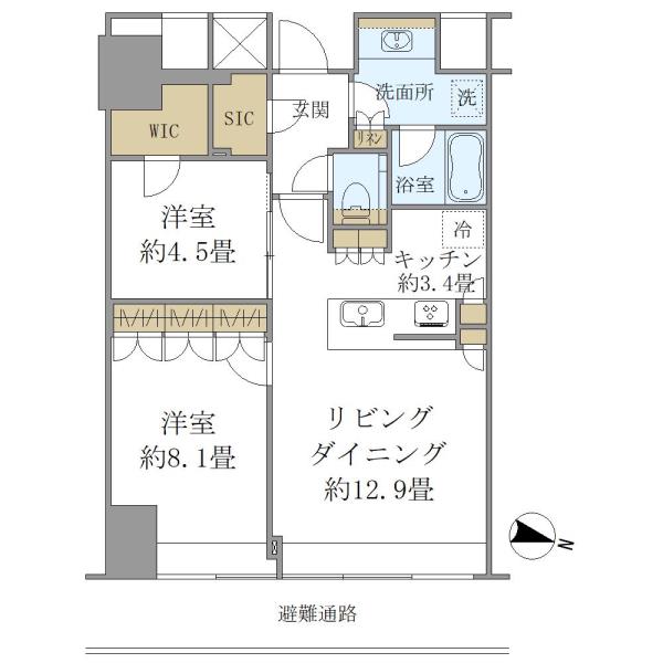 ＢｒｉｌｌｉａＴｏｗｅｒ堂島-2LDK(102013986)の間取り図