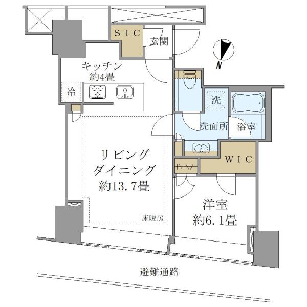 ＢｒｉｌｌｉａＴｏｗｅｒ堂島-1LDK(102036341)の間取り図