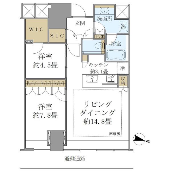 ＢｒｉｌｌｉａＴｏｗｅｒ堂島-2LDK(103281423)の間取り図