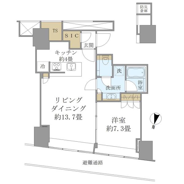 ＢｒｉｌｌｉａＴｏｗｅｒ堂島-1LDK(100743321)の間取り図