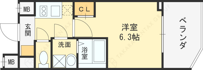 エスリードレジデンス大阪福島サウスフラッツ-1K(102499945)の間取り図