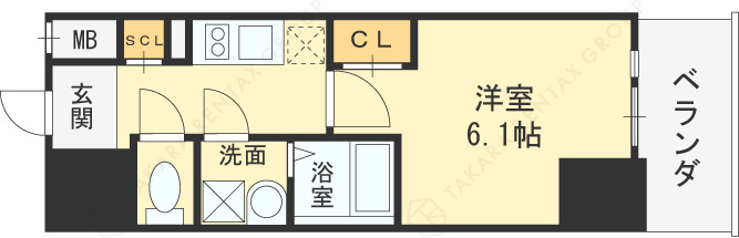 エスリードレジデンス大阪福島サウスフラッツ-1K(102500148)の間取り図