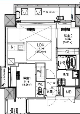 ノルデンタワー南森町アドバンス-2LDK(104031162)の間取り図