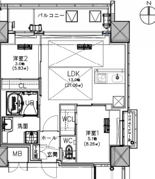 ノルデンタワー南森町アドバンス-2LDK(104031435)の間取り図