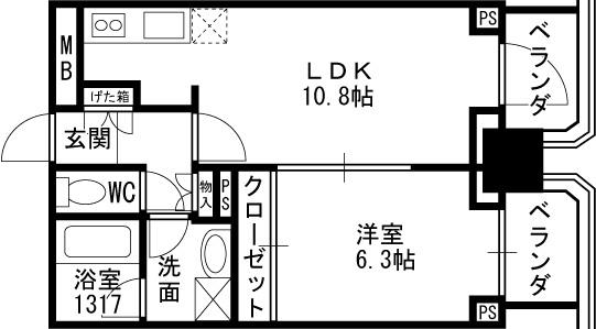 プレサンスＮＥＯ中之島公園-1LDK(98411864)の間取り図