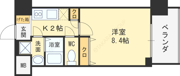 グランカーサ梅田北-1K(93815071)の間取り図