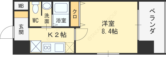 グランカーサ梅田北-1K(93815133)の間取り図