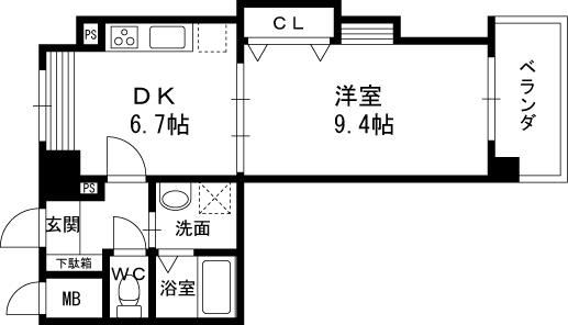 ビバーチェ鷺洲-1DK(87441285)の間取り図