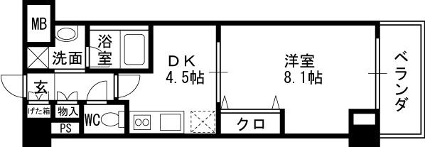 ソルレヴェンテ梅田-1DK(104609633)の間取り図